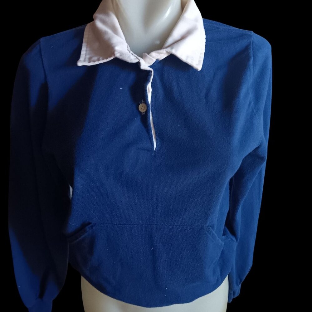 Vintage Women's S/M Pullover Shirt 1970's Kangaroo Pouch Pockets Disco Collar
